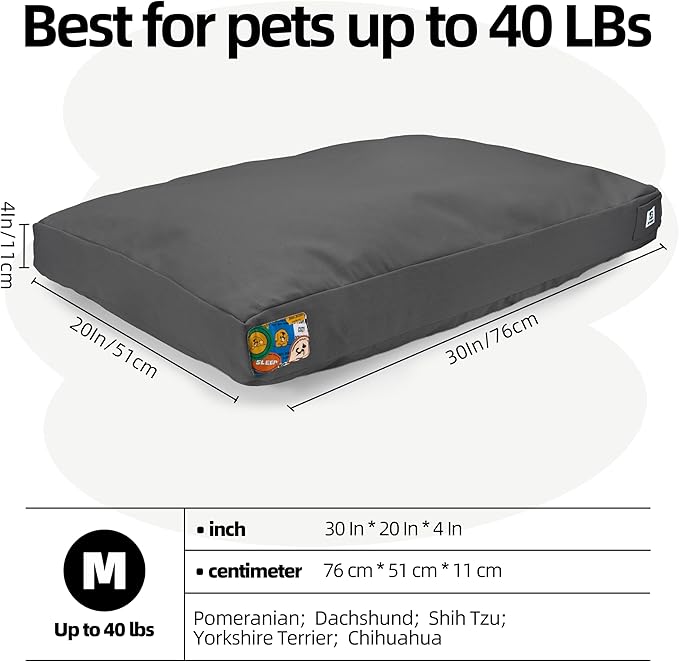Sytopia 30-Inch Canvas Outdoor Dog Bed for Medium Dogs– Heavy-Duty Waterproof, Chew-Proof & Washable, Removable Cover, Ideal for Crate, Patio, Indoor & Outdoor Adventures (Dark Grey)
