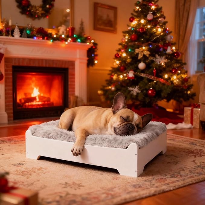 Elevated Dog Bed,27×21 Inch Small Raised Dog Couch with Cover, White S Supports up to 40lbs