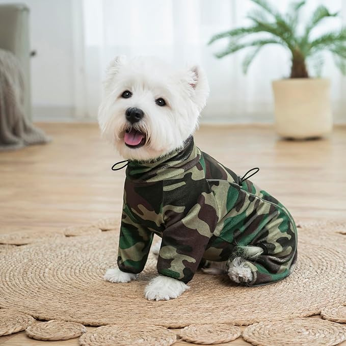 Fleece Dog Coat for Small Medium Dog,Pullover Pajamas Jumpsuit Bodysuit Puppy Coats with Legs, Pet Windproof Warm Cold Weather Jacket Full Body Vest Cozy Snowsuit Outfit Clothes (Camo, M)