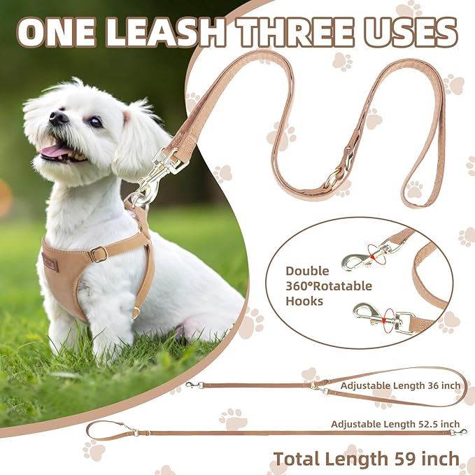 PUPTECK Dog Harness and Leash Set Small Sized, Step-in Cute Puppy Harness, Soft Lightweight Padded Vest, Escape Proof No Pull Pet Harnesses Easy for Walking, Khaki, M