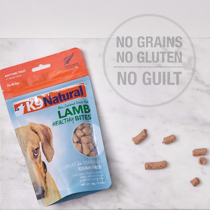 K9 Natural, Freeze-Dried Single Ingredient Dog Treats, High-Value, Low-Calorie Protein Bites for Active Dogs, Healthy Dog Training Treats, Grain-Free Reward, Lamb & Organs, 1.76oz (Pack of 2)