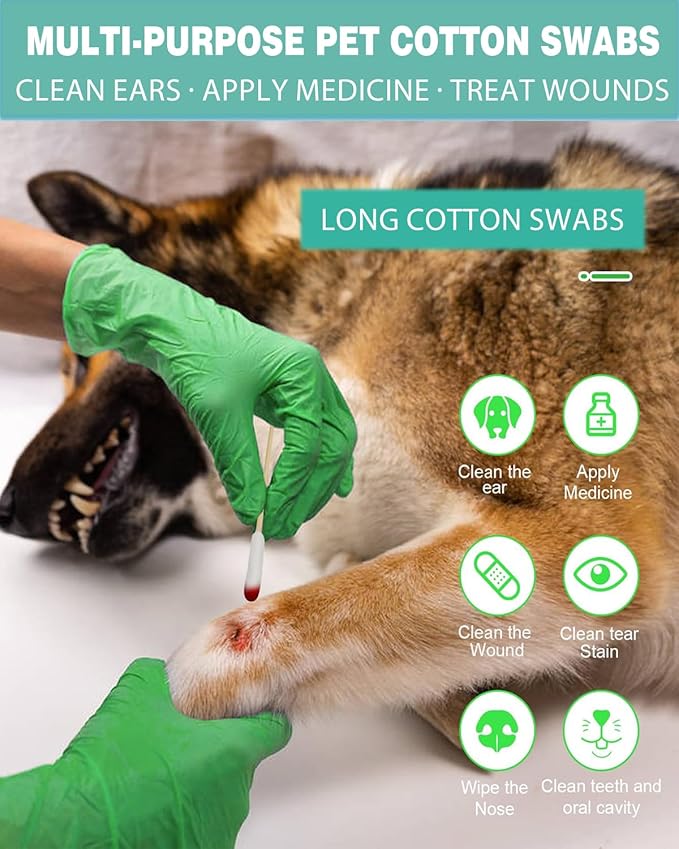 Dog Ear Cleaning Swabs, 500 Count – 6-Inch Long Cotton Swabs with Bamboo Handles, Large Absorbent Tips for Pet Ear Cleaning, Wax Removal & Grooming, Resealable Pouch