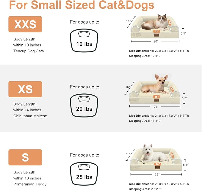 Small Dog Bed Orthopedic Washable: Beds Bolster Small Sized Dogs Bed Egg Crate Foam Couch Sofa Waterproof with Removable Cover - Beige