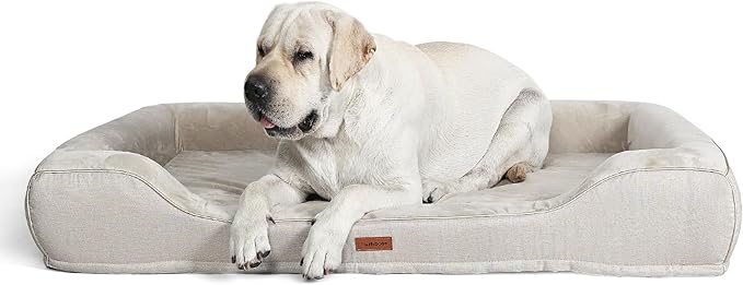 Orthopedic Dog Beds for Extra Large Dogs, Waterproof Cooling Gel Memory Foam XL Pet Bed with Sides, Non-Slip Bottom and Egg-Crate Foam with Washable Removable Cover,42.0" LX30.0 WX9.0 Th Beige