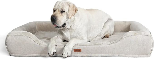 Orthopedic Dog Beds for Extra Large Dogs, Waterproof Cooling Gel Memory Foam XL Pet Bed with Sides, Non-Slip Bottom and Egg-Crate Foam with Washable Removable Cover,42.0" LX30.0 WX9.0 Th Beige