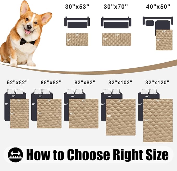 Smiry Waterproof Dog Bed Cover Blanket, Soft Reversible Pet Blanket, Washable Leakproof Cats Dogs Couch Cover for Sofa, Couch, Furniture, Plaid (30x53 Inch, Camel/Beige)