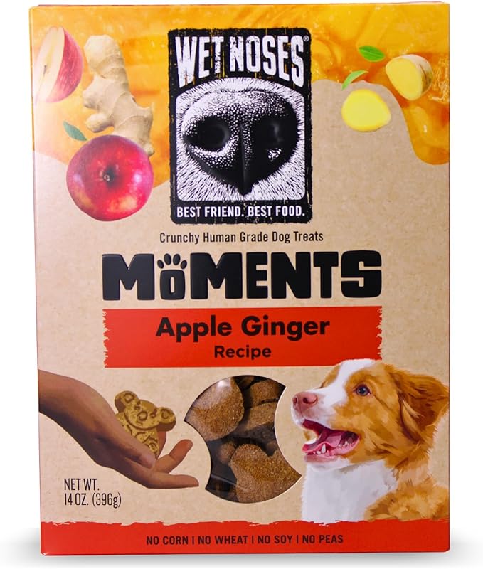 Wet Noses Moments Non-GMO Apple Ginger Bears Crunchy Dog Treats - 14oz | No Corn, Wheat, Soy or Peas, Made with 7 Simple Ingredients