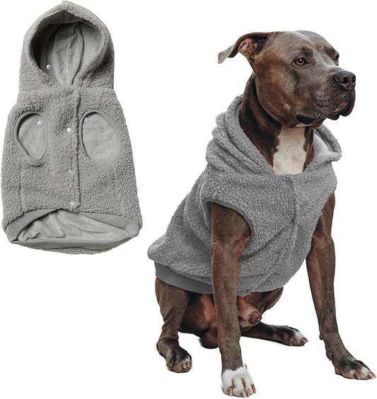 Spark Paws Fleece Dog Jacket, Hooded Sweater Vest, Warm Coat for Winter - Suitable for Small Medium Large XL XXL Breeds - Silver Grey - 3XL