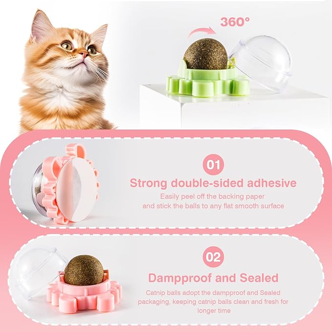 Thorixzen Catnip Ball 360° Balls for Cats Catnip Balls Interactive Toys Wall Catnip Toy Cat Nip Anxiety Relief Indoor Edible Rotatable Play Chew Teeth Cleaning Cat Nips Organic Ball 4 Pack
