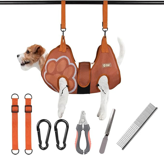 Paws n' Cradle Dog Grooming Hammock Harness for Dogs & Cats - Complete Kit with Adjustable Leg Fittings, Comb, Nail Clipper, File, Hook & Loop Strap, Adjustable Hanging Straps & Snap Hooks (Small)