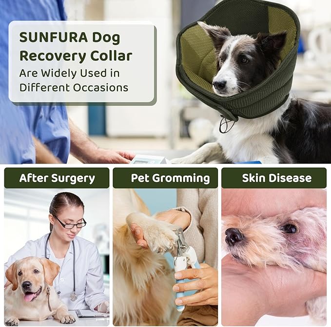 SUNFURA Dog Cones for Large Dogs, Soft Pet Cone Stop Licking After Surgery, Adjustable Pet E-Collar Alternative for Wound Healing, Army Green X-Large