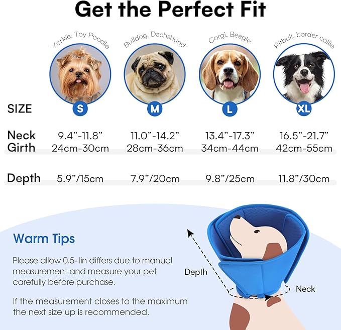 Queennmore Soft Dog Cone for Small Dogs,Adjustable Comfy Dog Cones Collar Alternative for Post-Surgery Wound Healing,Cone for Dogs to Stop Licking,Blue,S