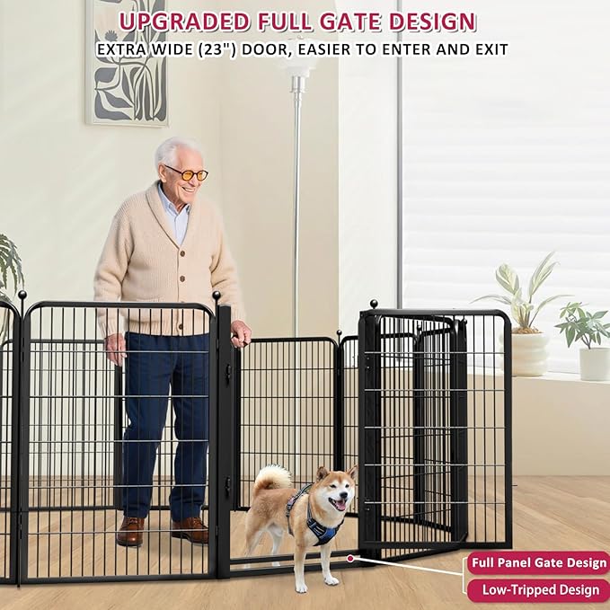 Dog Playpen Outdoor, 40 inch 12 Panels Dog Fence with Extra Wide Gate No-Tripped Pet Playpen Rustproof Dog Pen Indoor Puppy Playpen for Temporary Containment Portable Pet Fence for RV Camping