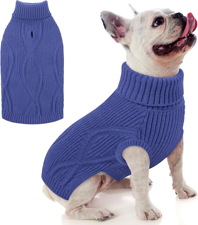 Dog Sweater Pullover, Cable Knit Dog Christmas Sweater, Dogs Sweaters for Small Medium Large Dogs with Harness Hole,Puppy Sweaters Boy Or Girl(Blue,XS)
