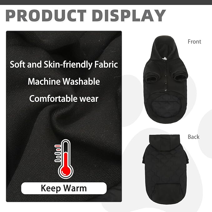 KOOLTAIL Warm Dog Winter Coat for Small Dogs, Waterproof Puppy Jacket with Leash Hole, Cold Weather Pet Vest for Winter, Soft Pet Hoodie Sweater Sweatshirt Clothes for Puppy Cats Girls Boys Black M