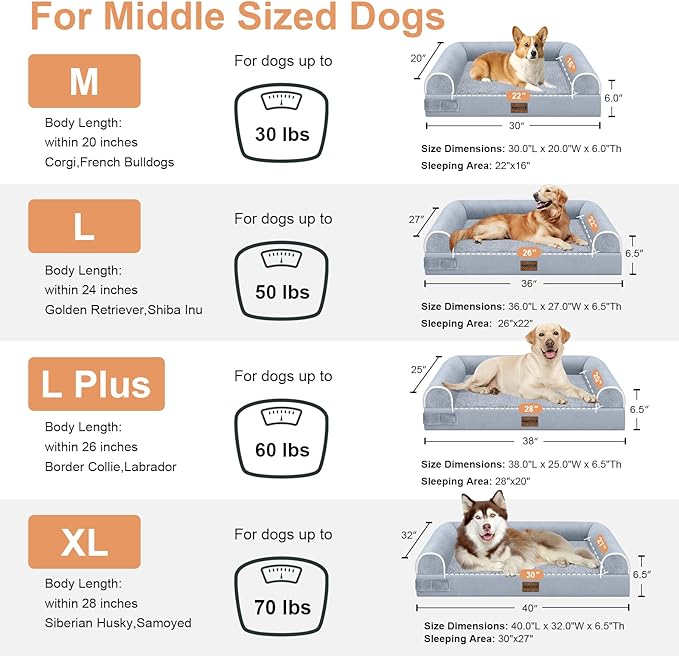 Large Dog Bed Orthopedic Washable: Beds Bolster XL Bed Big XLarge Dogs Memory Foam Couch Sofa Waterproof with Removable Cover