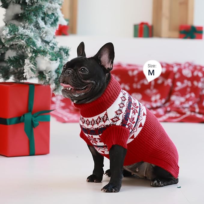 IECOii Medium Dog Sweater,Dog Sweaters for Medium Dogs Girl,Christmas Dog Sweater Turtleneck Dog Sweatshirt for Small Medium Dogs,Pet Pullover Jumper Red Dog Sweater for Bichon,Jack Russel,M