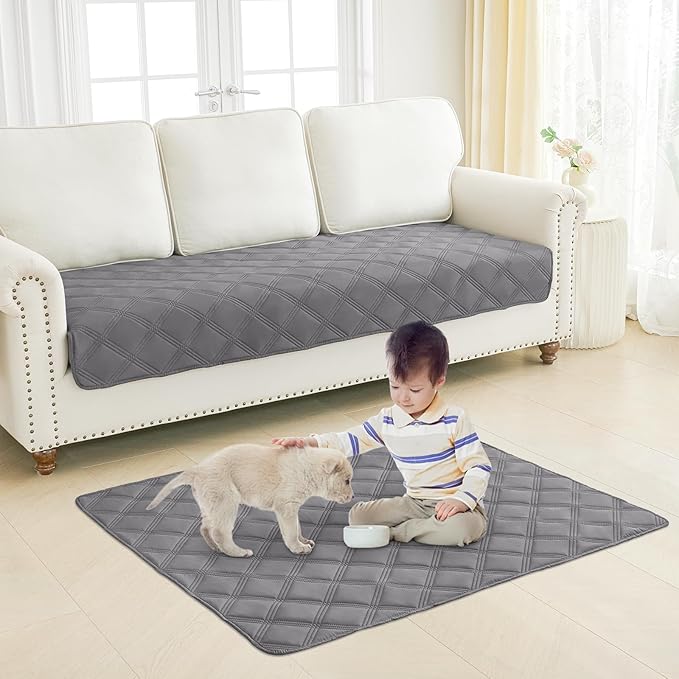 Smiry Waterproof Dog Bed Cover Blanket 82x82, Soft Reversible Pet Blanket, Washable Leakproof Cats Dogs Couch Cover for Sofa, Couch, Furniture, Lattice, Grey/Dark Grey