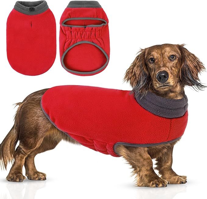 Queenmore Dog Sweater, Soft Fleece Vest Dog Jacket with Elastic Stretchable,Warm Turtleneck Pullover Design for Boy Girl Pet,Dachshund,Doggie,Cat,Kitten Chihuahua Bulldog Pug Beagles (Red, M)