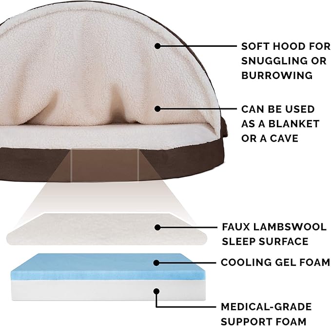 Furhaven 35" Round Cooling Gel Dog Bed for Large/Medium Dogs w/ Removable Washable Cover, For Dogs Up to 50 lbs - Sherpa & Suede Snuggery - Espresso, 35-inch
