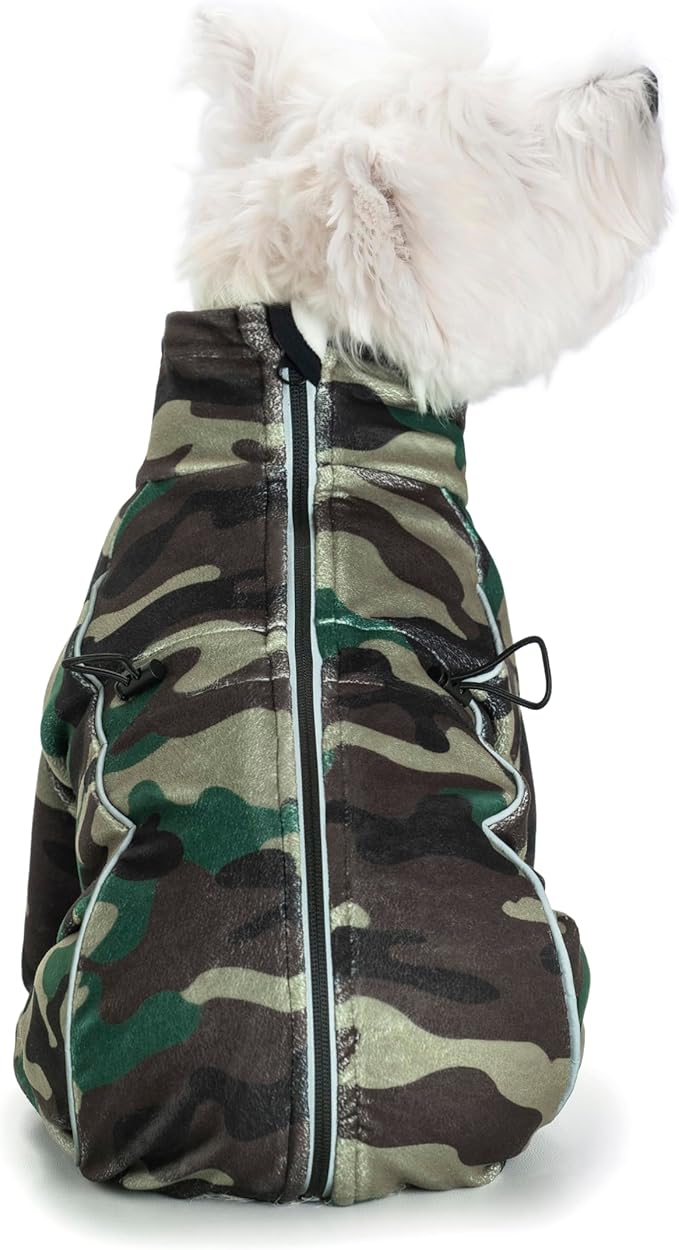 Fleece Dog Coat for Small Medium Dog,Pullover Pajamas Jumpsuit Bodysuit Puppy Coats with Legs, Pet Windproof Warm Cold Weather Jacket Full Body Vest Cozy Snowsuit Outfit Clothes (Camo, XL)