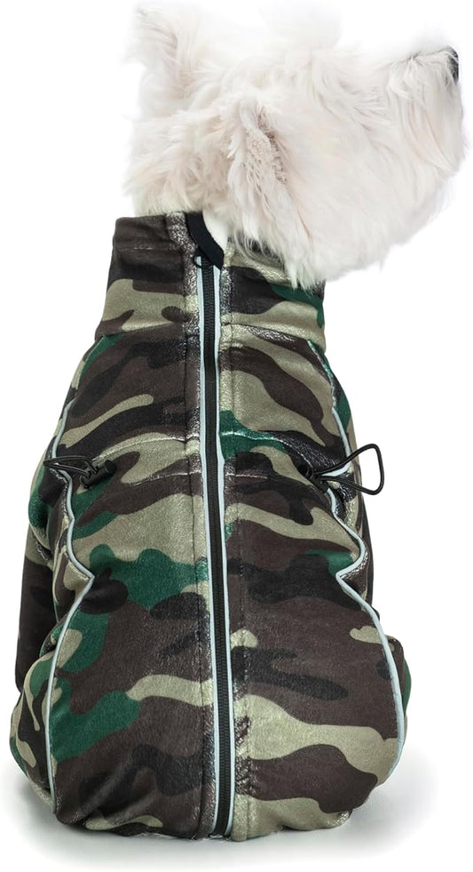 Fleece Dog Coat for Small Medium Dog,Pullover Pajamas Jumpsuit Bodysuit Puppy Coats with Legs, Pet Windproof Warm Cold Weather Jacket Full Body Vest Cozy Snowsuit Outfit Clothes (Camo, M)