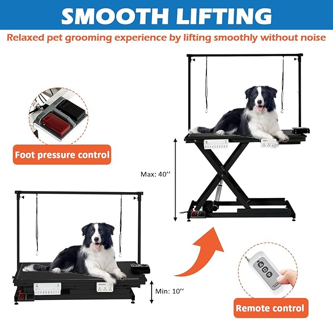 50" Large Dog Grooming Table, Heavy Duty Hydraulic Lift Dog Grooming Table with Aluminium Overhead Arm, Anti Slip Tabletop, 6 Usb Ports for Home and Salon, Maximum Capacity Up to 300Lb, Black
