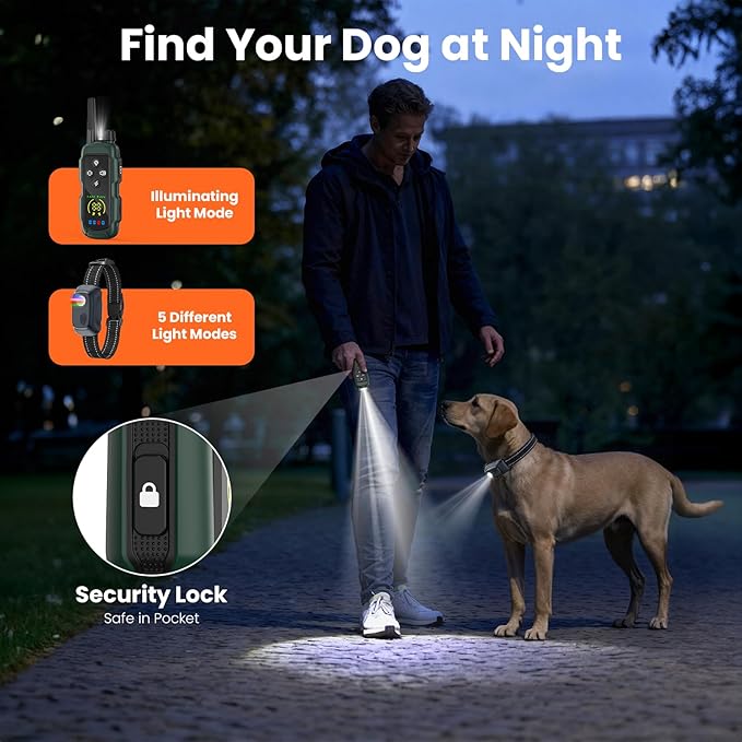 Dog Shock Collar - 4000FT Remote Training Collar with 4 Modes & LED, IP67 Waterproof, Rechargeable E Collar for Small to Large Dogs, Green