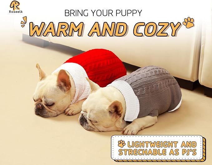 2 Pack Dog Christmas Sweaters for Small Dogs - Puppy Medium Warm Clothes Winter, Turtleneck Pullover Design for Male Boy Girl Pet, Doggie, Cat, Kitten Chihuahua Bulldog (XS, Xmas Red, Grey)