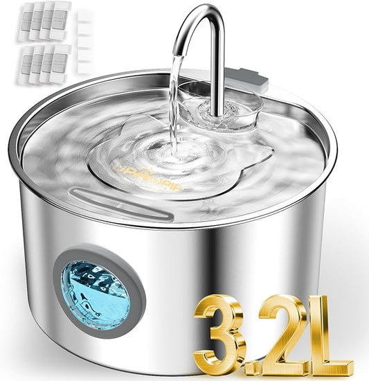 UPAWPIA 3.2L Cat Water Fountain Stainless Steel with 13 Filters Automatic Pet Water Fountain for Cats/Dogs Indoor Ultra Quiet Metal Cat Fountains for Drinking Kitty Watering Supplies for Animals