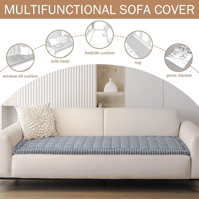 Smiry Couch Cover for Dogs Washable, Non Slip Fuzzy Pet Couch Covers for 3 Cushion Sofa Pet Friendly, Thick Soft Sofa Slipcovers Cushion Protector (Grey, 27.6" x 47")