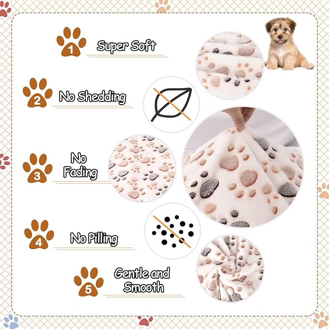 Rezutan Upgraded Dog Blankets for Large Dogs, Dog Cat Blankets Washable 50" x 60", Soft Pet Mat Throw Cover for Kennel Crate Bed, Cute Paw Pattern, Dog Blanket, Pet Blanket （1 Pack White）