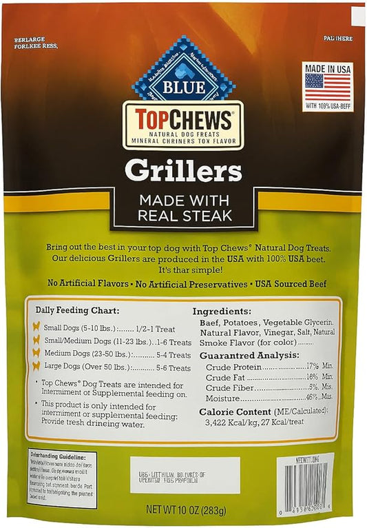 Top Chews Natural Dog Treats – Grillers Made with Real Steak – 32 Oz (907 g) – USA Beef #1 Ingredient, No Artificial Preservatives, No Corn, Wheat or Soy