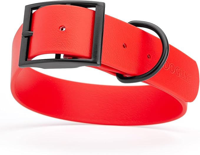 Dogline Biothane Coated Webbing Dog Collar with Black Metal Hardware: Durable Easy-Clean Everyday Collar for Dogs - Comfortable Adjustable Odor-Resistant Pet Collar, W1.5 x L24-28", Cherry Red