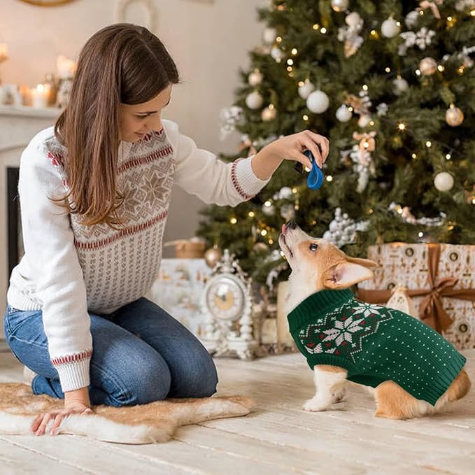 Kuoser Dog Christmas Sweater, Soft Warm Xmas Sweaters for Small Medium Large Dogs Boy Girl, Comfortable Dog Sweater with Leash Hole Snowflake Puppy Knit Outfit for Holiday Winter Fall, Green XS