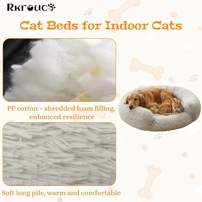 Fluffy Dog Bed Calming Donut Beds for Large Dogs Warming Round Small Medium Pet Nest Cozy Cat Mattress Indoor Washable Puppy Kennel Kittens Sleep Mat (XL, 43.3×43.3 inch, Gradient Gray)