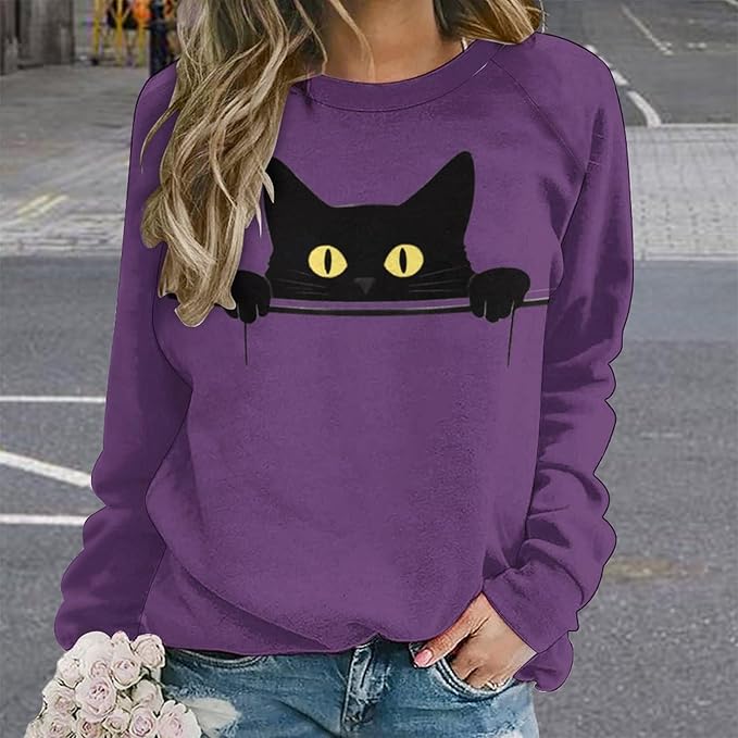 Womens Ugly Christmas Sweatshirt Funny Cat Dog Printed Xmas Pullover Shirts Crewneck Long Sleeve Graphic Hoodies