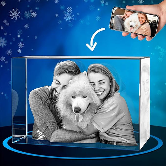 ArtPix 3D Crystal Photo, Christmas Personalized Gifts for Women, Wife, Her, Him, Men, Husband, Grandma, Great Xmas Customized Gift with Your Own Photo, Custom Glass 3D Laser Etched Picture Wedding