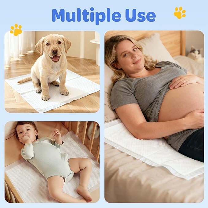 Disposable Puppy Pads, Absorbent Pee Pads for Baby 100 Count 22"x22", Leak Proof Quick Drying Incontinence Bed Underpads, Dog Potty Training Wee Wee Pads with Anti-Slip Adhesive Strips