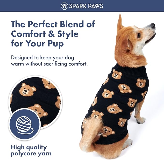 Spark Paws Knit Dog Sweater – Ultra Soft Warm Winter Dog Sweater for Small, Medium & Large Dogs – Stretch Fit Pet Sweater for French Bulldog, Pitbull, Girl & Boy Dogs Jacket, (Broken Teddy, L)