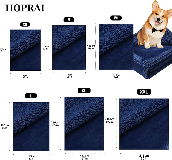 Waterproof Pet Blanket for Medium Large Dogs Washable Fluffy Thick Jacquard Shag Fleece Warm Sherpa Pet Blanket Cats Puppy Couch Protection (Navy Blue L57*65inches)