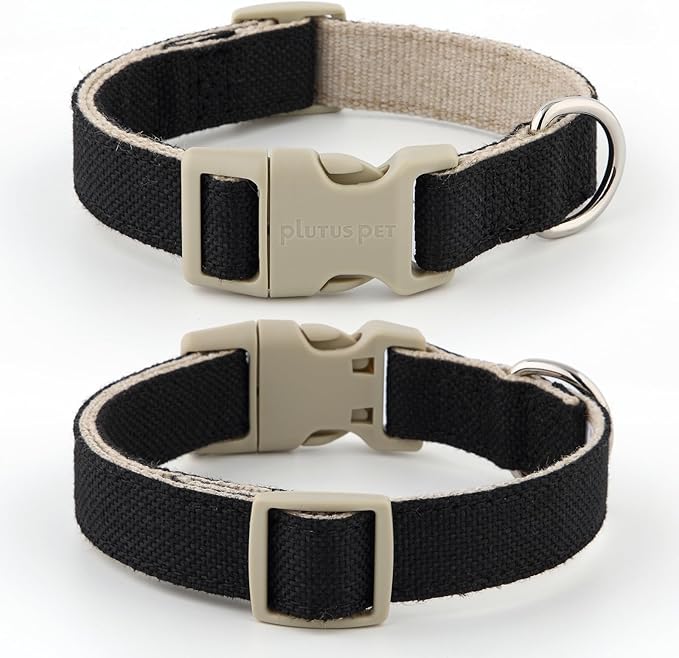 Plutus Pet Cotton Hemp Dog Collar and Leash Set, Adjustable Collar for Small, Medium, and Large Dogs, Heavy Duty and Soft on Skin, Black, M