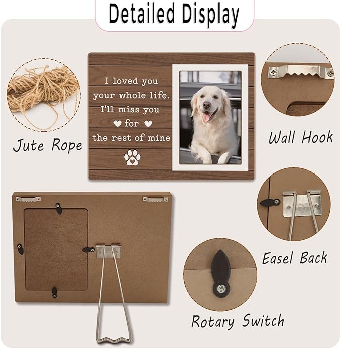 Pet Memorial Picture Frame, Pet Picture Frame Cats or Dogs Frame, Memorial Pet Loss Photo Frame, Pet Loss Sympathy Gift for Pet Owner, I'll Miss You for the Rest of Mine,4x6Inch Photo
