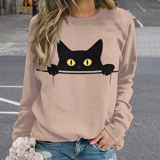 Womens Ugly Christmas Sweatshirt Funny Cat Dog Printed Xmas Pullover Shirts Crewneck Long Sleeve Graphic Hoodies