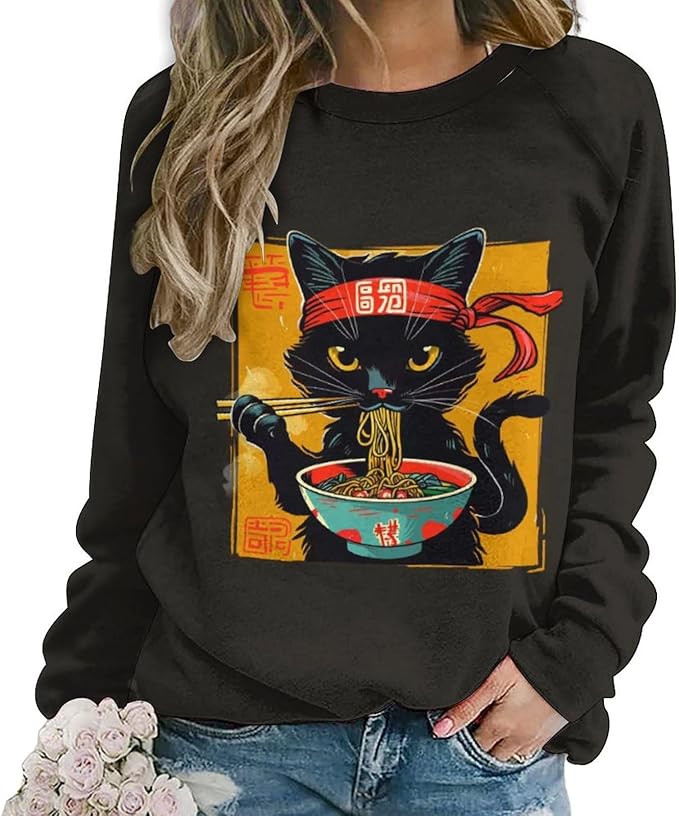 Womens Ugly Christmas Sweatshirt Funny Cat Dog Printed Xmas Pullover Shirts Crewneck Long Sleeve Graphic Hoodies