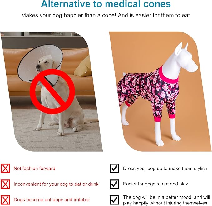 LovinPet Dog Pjs Pitbull Boy - Pet Anxiety Relief Onesies, Sun Protection Dog Shirt, Comfy Stretchy Fabric, Berry Roses Print, Big Dog Surgery Recovery Pajamas, Pitbull Clothes, Pink M