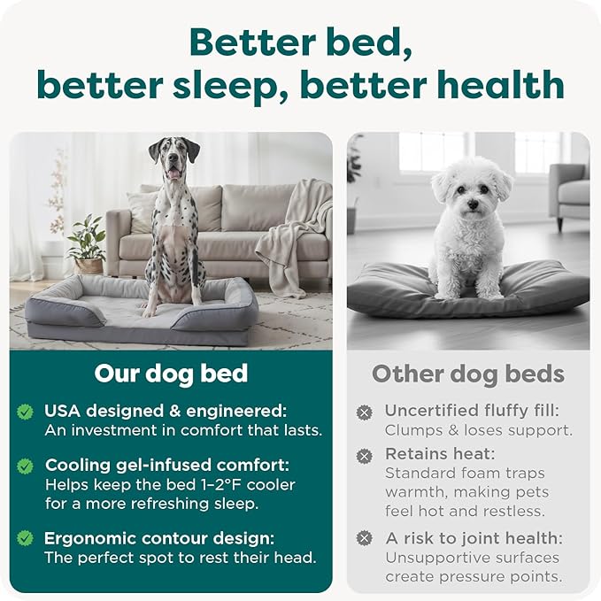FurHaven Cooling Gel Dog Bed for Large Dogs, Perfect Comfort Sofa Bed with Cool Gel-Top & Orthopedic Foam Base, Removable Washable Cover, Jumbo Plus/XXL, Plush & Velvet, Granite Gray