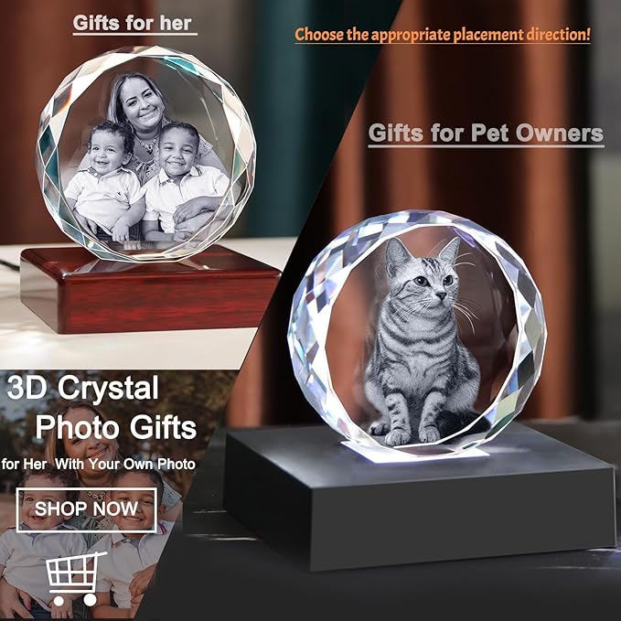 Pet Memorial Gifts for Dogs,Cats,3D Crystal Photo,Custom 3D Pictures,Dog Memorial Gift,3D Laser Etched Picture, Customized Gifts,Christmas Personalized Photo Gifts
