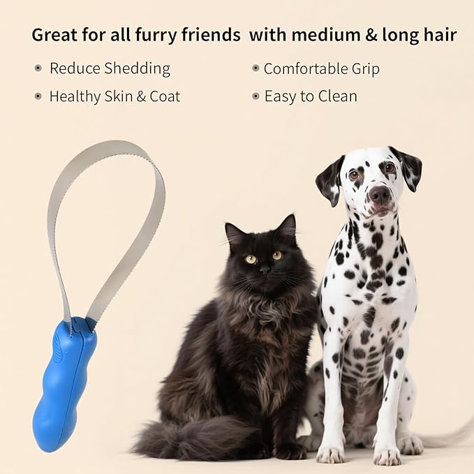 Dual-Sided Dog Shedding Blade - Stainless Steel Grooming Tool with Grip for Dogs/Horses/Cattle, Fine Teeth for Short/Long Thick Coats, Hair Scraper & Itching-Relieving Rake