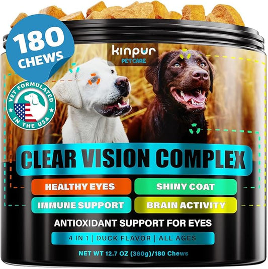 Eye Vitamins for Dog Eye Health & Tear Stains - Clear Vision Soft Chews for Dog Eye Care & Immune Support with Lutein, Lycopene, Vitamin C, Carrot, Fish Oil for All Breeds and Ages - 180ct